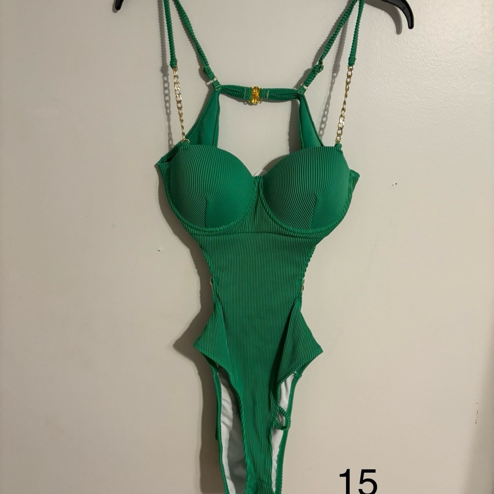 Vibrant Green One Piece Swimsuit with Plunging V-Neck